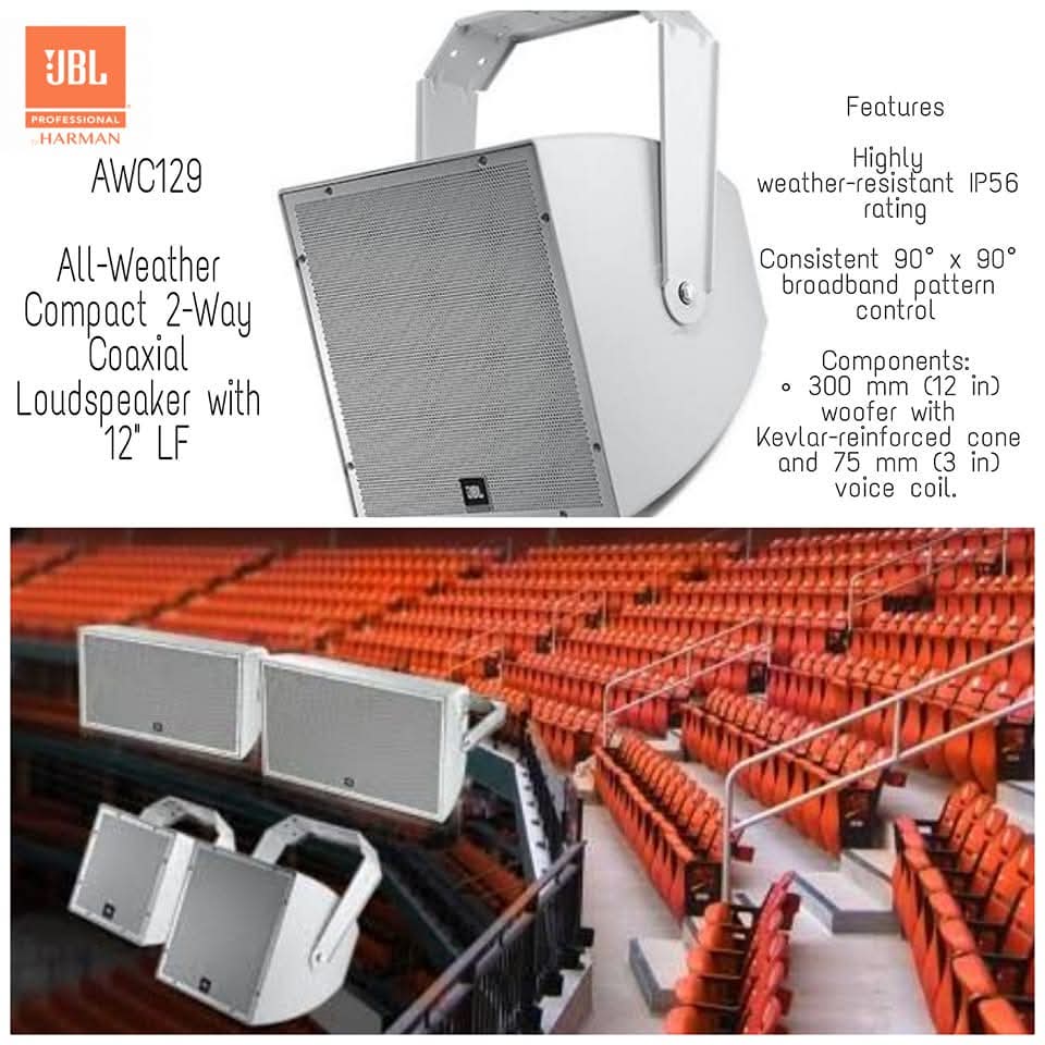 JBL AWC129 All-Weather Compact 2-Way Coaxial Loudspeaker with 12" LF – Weather-Resistant, High-Performance Audio