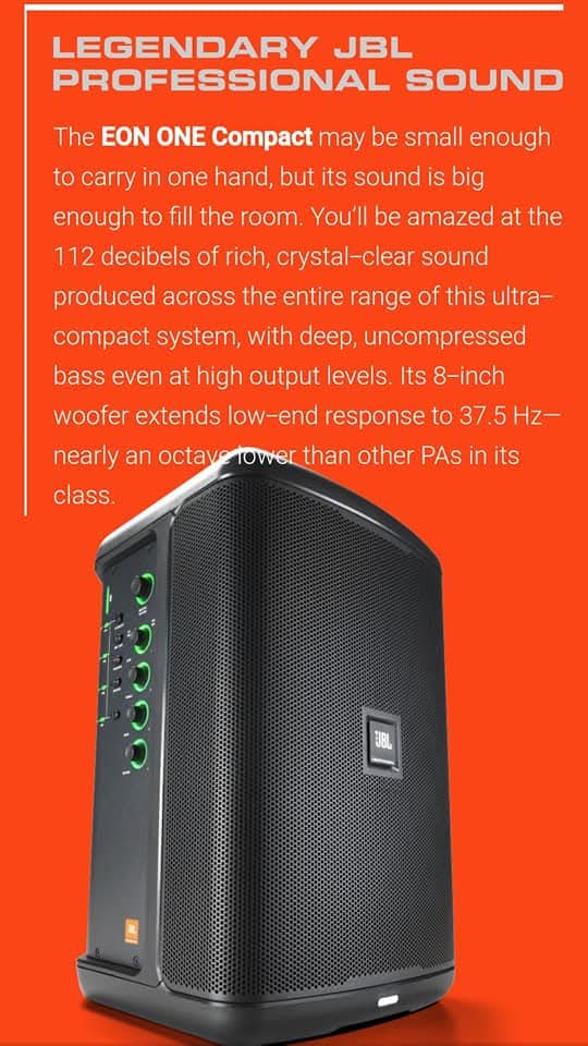 JBL EON ONE Compact PA Speaker – Portable, Powerful Sound with 112dB Output and 37.5Hz Low-End Response