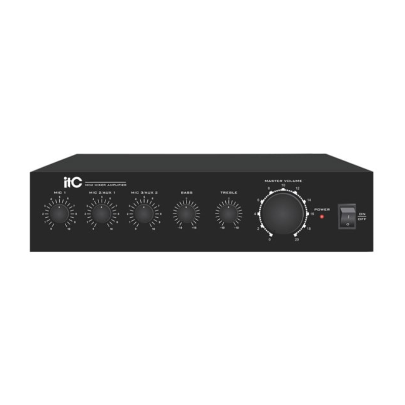 ITC T-60M Mixer Amplifier – 60W Power, 3 MIC & 2 AUX Inputs, Phone Jack MIC Support