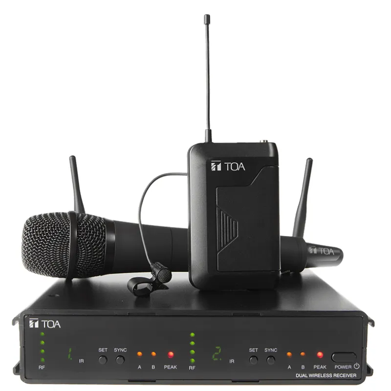 TOA WS-402 Dual Channel Wireless Microphone Set – UHF, 10-Hour Battery Life, Lavalier & Handheld Microphones