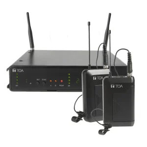 TOA WS-432 Dual Channel Wireless Microphone Set – UHF, 2 Wireless Transmitters, Lavalier Mics, 10-Hour Battery Life